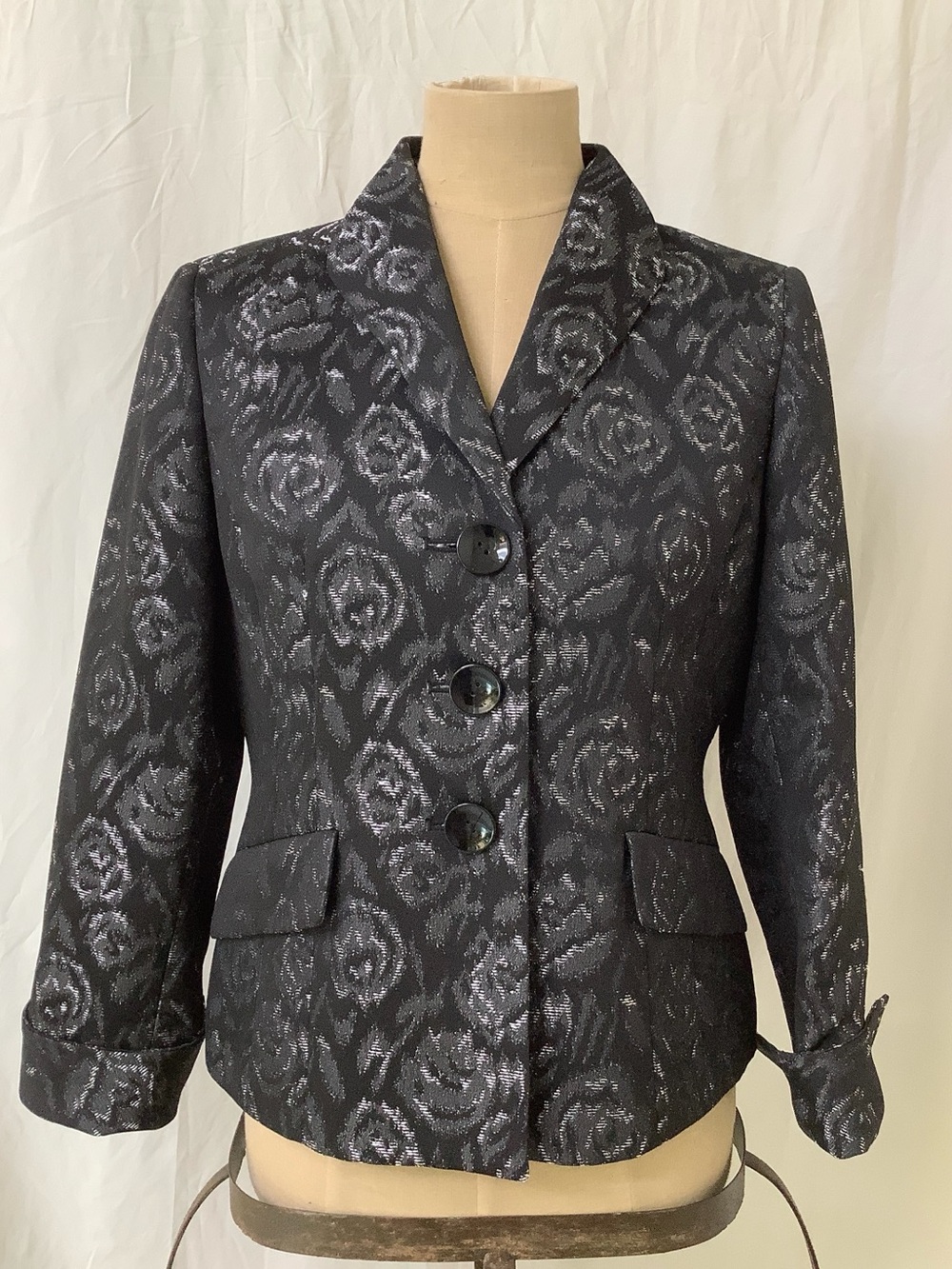 LeSuit Separates Blazer Jacket-Black Gray with Silver Accents-Floral Pattern-8P
